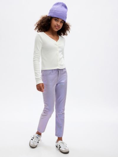 Μωβ Παιδικό Mid Rise Metallic Coated Denim Girlfriend Jean Παντελόνι-816733000