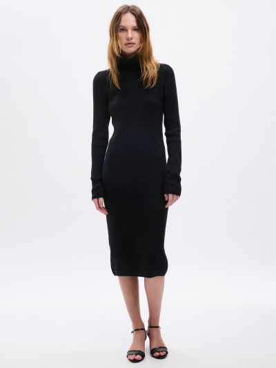 Μαύρο Ζιβάγκο Rib Midi Πουλόβερ Φόρεμα-814747001