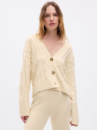 Μπεζ CashSoft Cable-Knit Ζακέτα-815135001