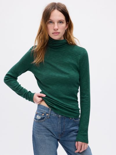 Πράσινη Essential Rib Turtleneck Μπλούζα-810808003