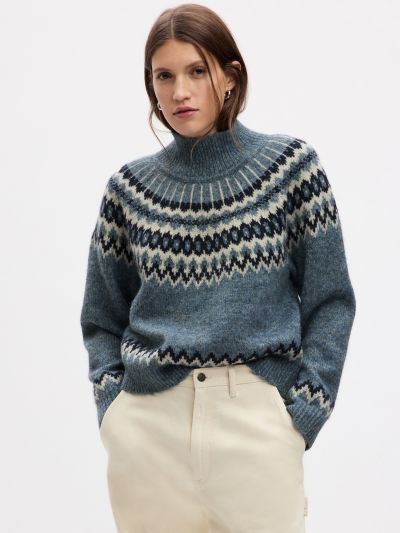 Μπλε Fair Isle Mockneck Πουλόβερ-816708003