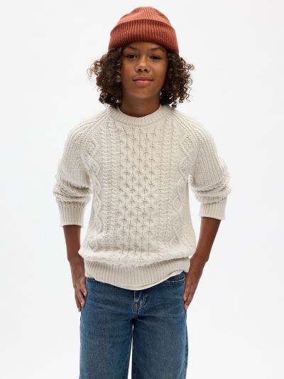 Μπεζ Παιδικό Cable-Knit Πουλόβερ-816763002