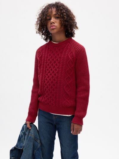 Κόκκινο Παιδικό Cable-Knit Πουλόβερ-816763001