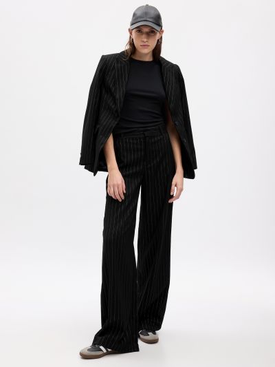 High Rise Metallic Stripe Wide-Leg Trousers-817256000