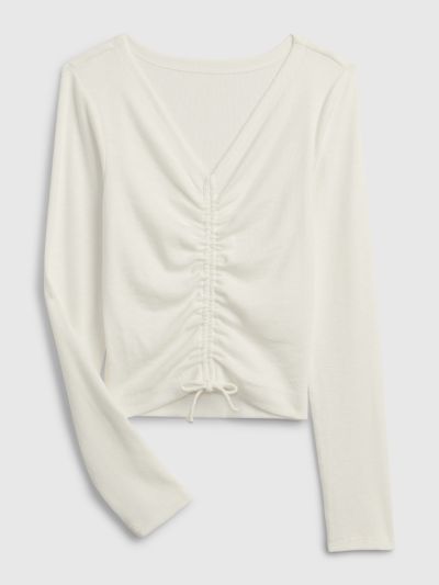 Άσπρη Παιδική Rib Ruched Μπλούζα-883138000