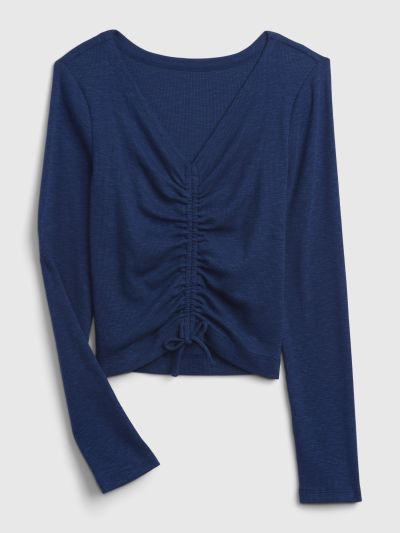 Μπλε Παιδική Rib Ruched Μπλούζα-883138003