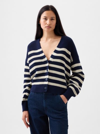 Μπλε Shaker-Stitch Ζακέτα-592231005