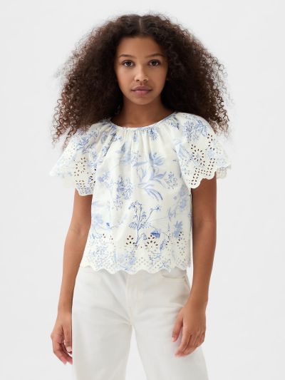 Μπλε Παιδικό Eyelet Flutter Πουκάμισο-881294000