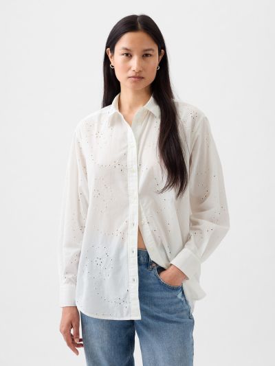 Άσπρο Eyelet Big Πουκάμισο-875979002