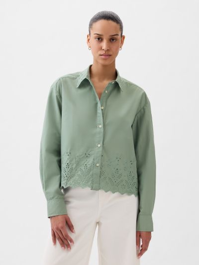 Πράσινο Eyelet Cropped Πουκάμισο-876046000