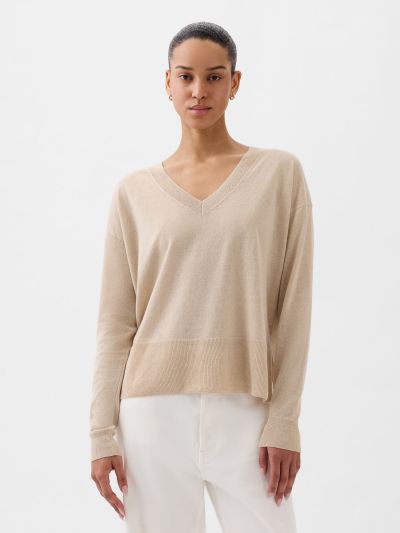 Μπεζ 24/7 Split-Hem Linen-Blend Πουλόβερ-854769002