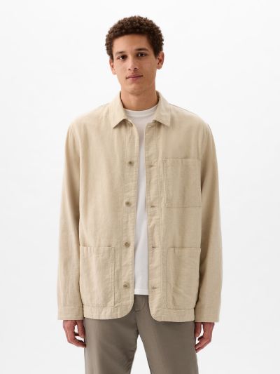 Μπεζ Linen-Cotton Chore Πανωφόρι-881241000