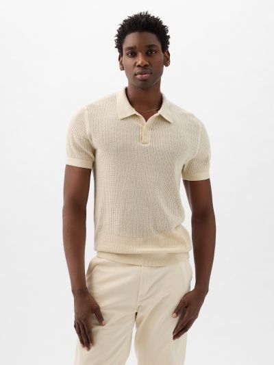 Μπεζ Textured Polo Μπλούζα-856493000