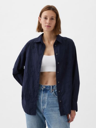Μπλε Eyelet Big Πουκάμισο-875979001