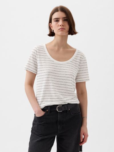 Άσπρη Linen-Blend Μπλούζα-878230002
