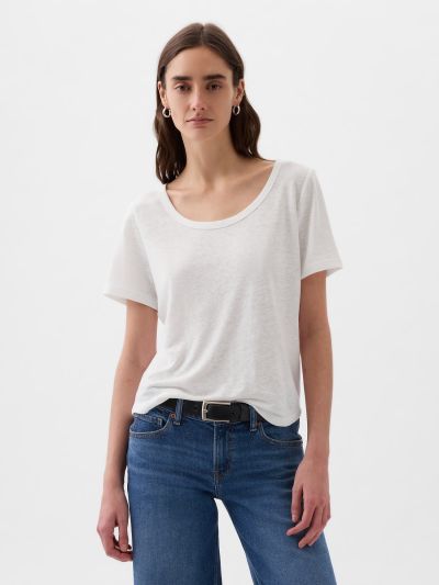 Άσπρη Linen-Blend Μπλούζα-878230007