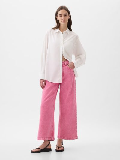 High Rise Stride Wide-Leg Ankle Jeans-873364000