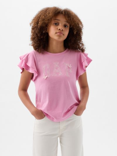 Ροζ Παιδική Flutter Sleeve Logo Μπλούζα-883254000