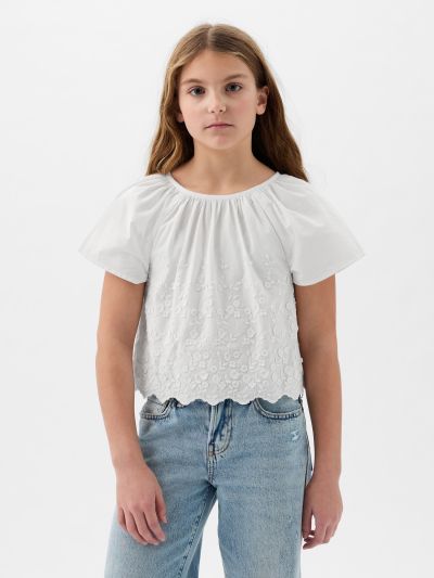 Άσπρο Παιδικό Eyelet Flutter Πουκάμισο-881294001