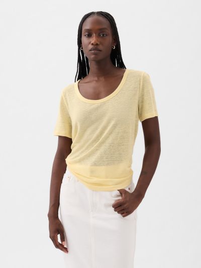 Κίτρινη Linen-Blend Μπλούζα-878230006