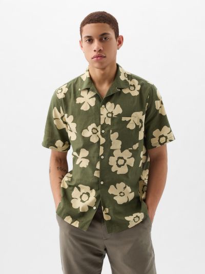 Πράσινο Linen-Cotton Πουκάμισο-855348003