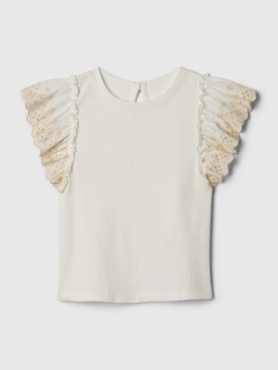 Άσπρη babyGap Eyelet Rib Μπλούζα-887033005