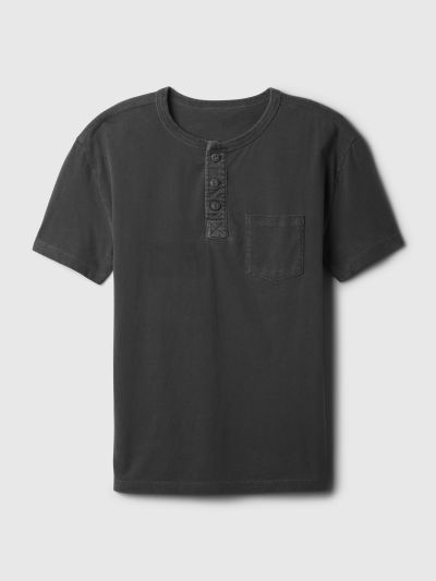 Μαύρη Παιδική Vintage Henley Μπλούζα-870778002