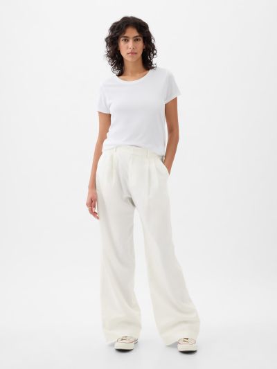 Άσπρο 365 High Rise Linen-Cotton Παντελόνι-855962004