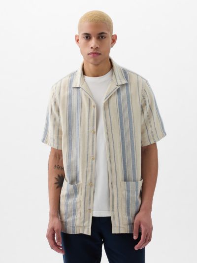 Μπλε Linen-Cotton Resort Πουκάμισο-881238000