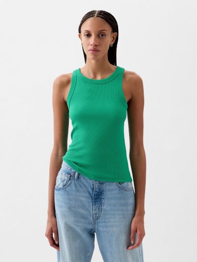 Πράσινο Modern Rib Halter Αμάνικο Τοπ-878220005
