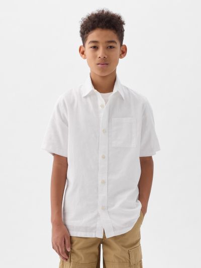Άσπρο Παιδικό Linen-Cotton Πουκάμισο-858546004