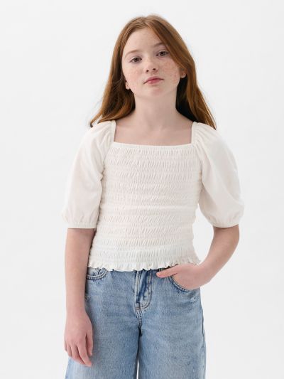 Άσπρο Παιδικό Smocked Τοπ-883103002