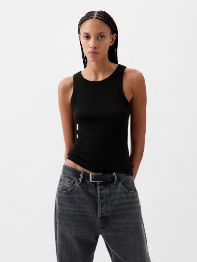 Μαύρο Modern Rib Halter Αμάνικο Τοπ-878220000