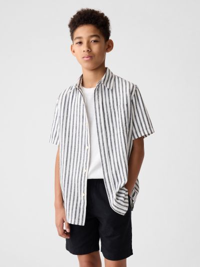 Μπλε Παιδικό Linen-Cotton Πουκάμισο-858546005