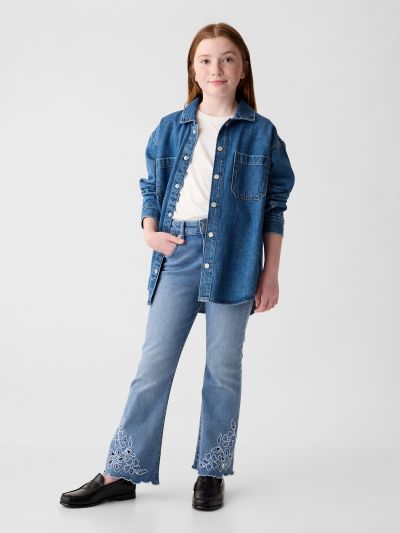 Μπλε Παιδικό High Rise Embroidered '70s Flare Τζιν Παντελόνι-879859000