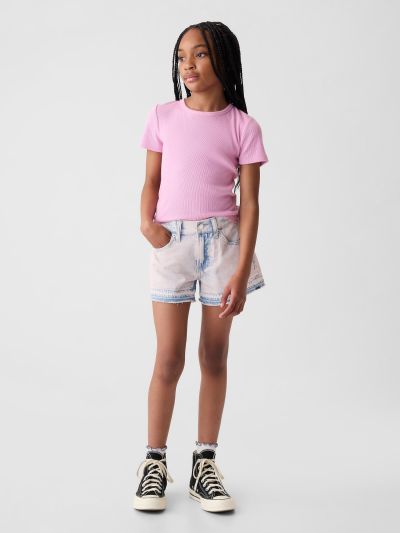 Ροζ Παιδικό Χαμηλοκάβαλο Denim Σορτς-879826000