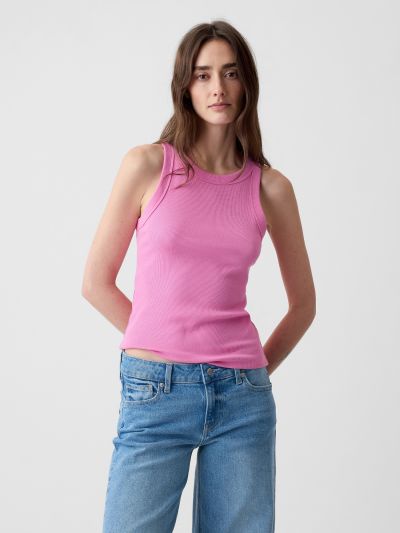 Ροζ Modern Rib Halter Αμάνικο Τοπ-878220007