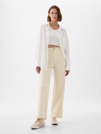 Άσπρο High Stride Wide-Leg Ankle Khakis Παντελόνι-873266001