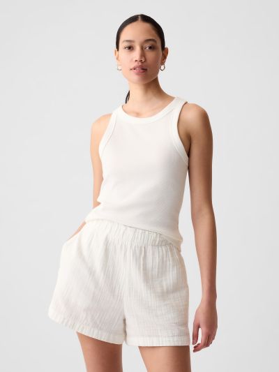 Άσπρο Modern Rib Halter Αμάνικο Τοπ-878220001