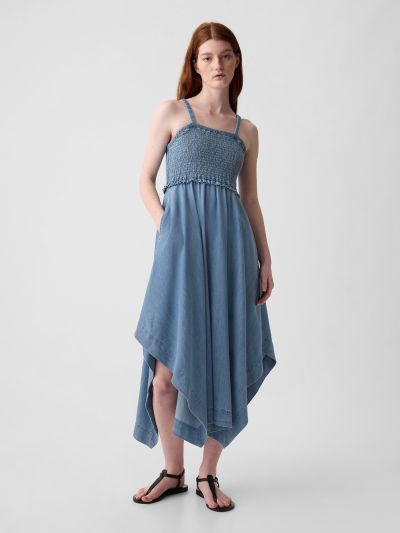 Μπλε Denim Handkerchief Hem Midi Φόρεμα-873500000
