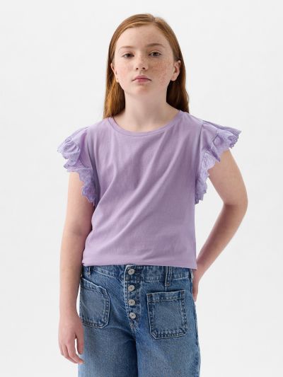 Μωβ Παιδική Eyelet Μπλούζα-883243002