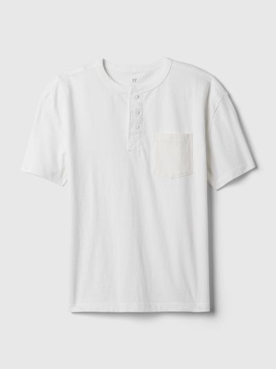 Άσπρη Παιδική Vintage Henley Μπλούζα-870778005