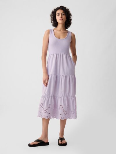 Μωβ Eyelet Midi Αμάνικο Φόρεμα-888700000