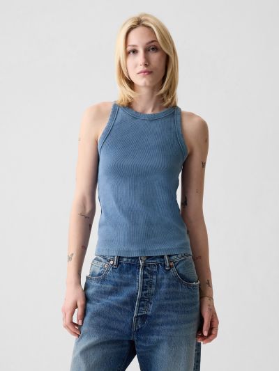 Μπλε Modern Rib Halter Αμάνικο Τοπ-878220009