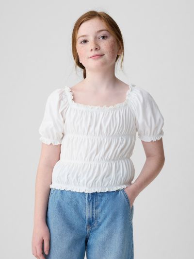 Άσπρο Παιδικό Smocked Τοπ-435153001