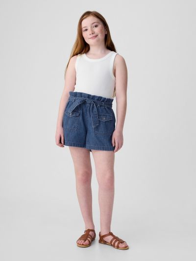 Μπλε Παιδικό High Rise Paperbag Denim Σορτς-474267000