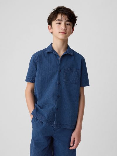 Μπλε Παιδικό Seersucker Oxford Πουκάμισο-441115000