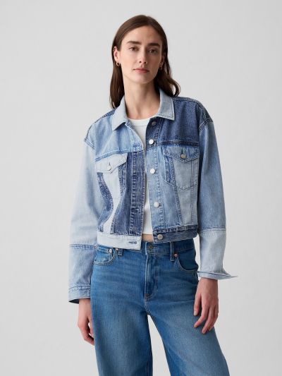 Μπλε Cropped Patchwork Icon Τζιν Μπουφάν-404397000