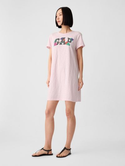 Ροζ Relaxed Gap Logo Κοντομάνικη Μπλούζα Φόρεμα-452559001