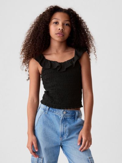 Μάυρο Παιδικό Ruffle Smocked Αμάνικο Τοπ-435150001